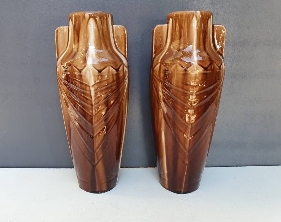 Vases en Céramique Signé Elge, Art Décoration, Art Populaire, Shabby Chic, Nouveau