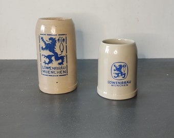 Tazas de cerveza de cerámica alemana vintage 1L, tazas vintage, tazas Lowenbrau Munchen