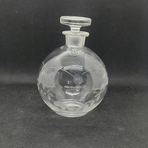 Old liqueur ball carafe, carafe with frieze, worked glass carafe, round bottle, flask