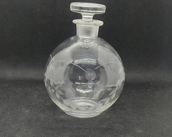 Ancienne carafe boule à liqueur, carafe avec frise, carafe en verre travaillé, bouteille ronde, flacon