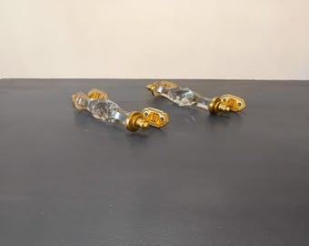 Vintage French Art Nouveau shabby chic glass and bronze drawer handles