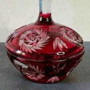 Antique Red Crystal Sugar Bowl, sugar bowl, shabby chic, folk art, vintage, sugar pot, crystalware
