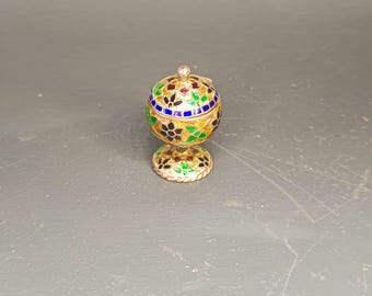 Small antique enameled pillbox, old pill box, seal cup, antique