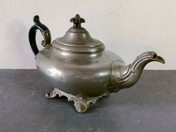 Antique James Dixon & Sons Best Britannia Metal 1418 Tin Teapot
