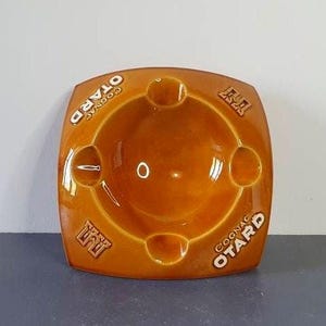 Zigarrenaschenbecher Keramik Aschenbecher Französisch, hergestellt in Frankreich, Aschenbecher Marke Cognac OTARD, Brauner Aschenbecher