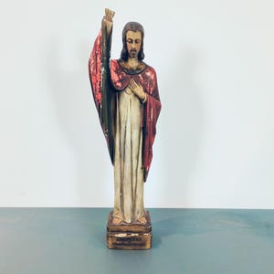 Jesus Christ Sacred Heart statue, rare religious icon, Catholic, Vintage, religious figure