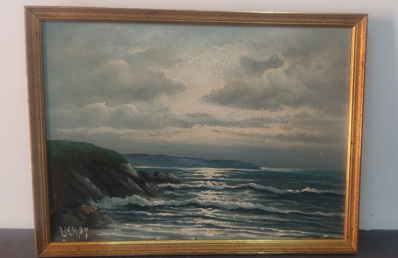 Huile sur toile, Tableau océan, peinture à l'huile mer, creation peintre René Uchay. Peinture 20 ème siècle image 3