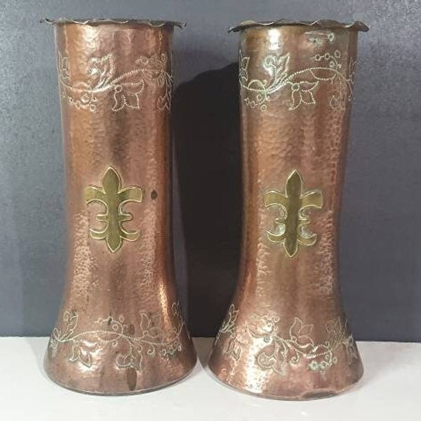 Vases en cuivre fleurs de lys laiton Antique, Porte parapluie en cuivre