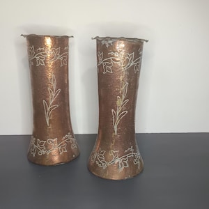 Antique brass fleur-de-lys copper vases, Copper umbrella stand