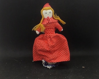 Old reversible rag doll, 2 in 1 doll, Little Red Riding Hood doll, vintage grandmere doll, po