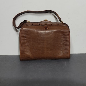 Vintage Eidechsenhandtasche, braune Tasche, Made in France, braune starre Tasche