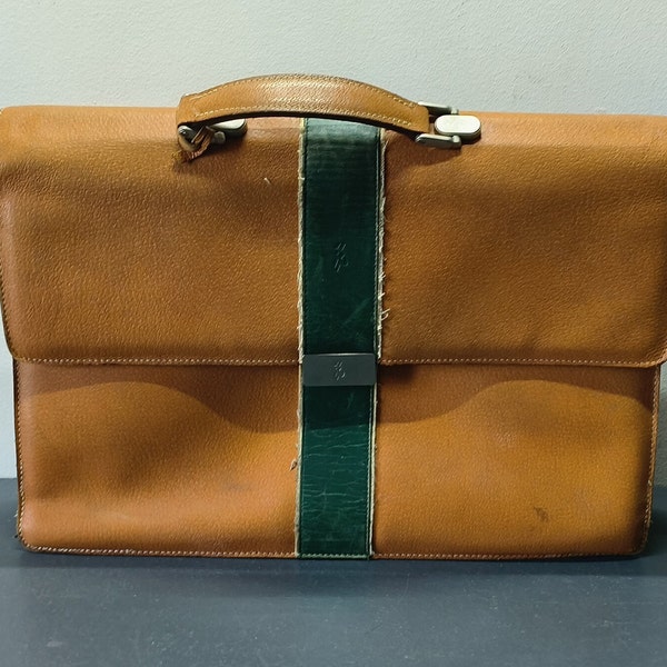 Vintage Roland Garros satchel, luxury brand, brown briefcase, made in France, vintage brown satchel, Le Tanneur bag