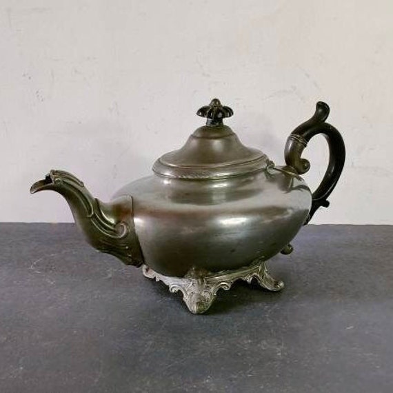 Antique James Dixon & Sons Best Britannia Metal 1418 Tin Teapot