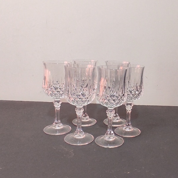 Lot de 6 Verres en cristal à pied 25 cl, cristal d'Arques  modèle Longchamp, verres à vin, verres à eau, set de 6 verres à pied