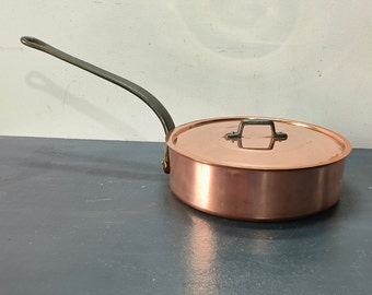 Old copper saucepan and its lid, copper saucepans, Art decoration, Kitchen art, Made in France