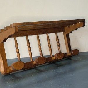 Perchero de madera vintage con estante de pared, fabricado en Francia, perchero colgante, decoración de interiores, perchero francés