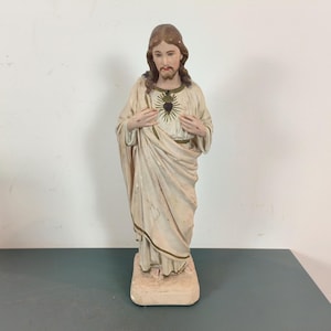 Antiga estátua do Sagrado Coração de Jesus, grande estátua de Jesus, o Corpo de Cristo, O Corpo de Cristo, Ícone religioso, Grande estátua de Jesus