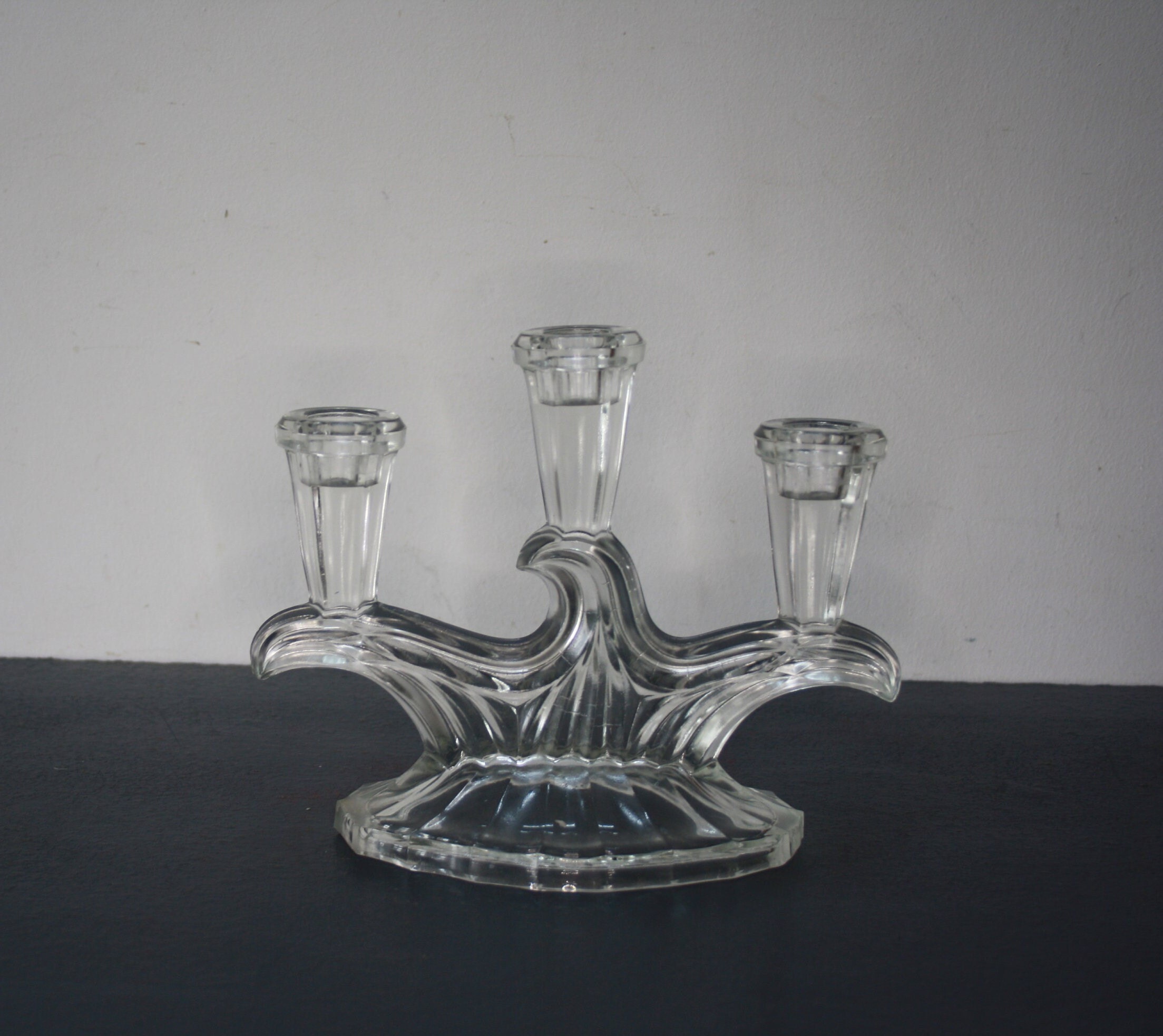 Ancienne paire de bougeoirs verrerie Portieux