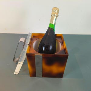 Vintage square ice bucket, 1970s plexiglass and chrome ice bucket, Champagne ice bucket, vintage barware, champagne, France