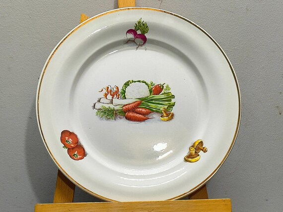 Juego de 5 platos llanos blancos con motivos vegetales huerta vajilla vajilla hecho en Francia platos Ceranor St amand Etsy Espana