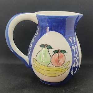 Vintage carafe with fruit designs, Pitcher, water jug, craft, jug, varnished carafe