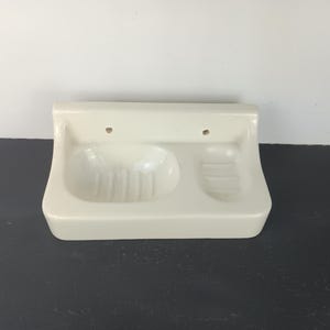 Old Vintage white ceramic soap dish, sponge holder, dish drainer, Shabby chic, art decoration, vintage bathroom