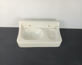 Porta sapone in ceramica bianca vintage, porta spugna, scolapiatti, shabby chic, decorazione artistica, bagno vintage