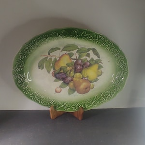 Keramiktablett, ovales Tablett, Servierplatte mit Obst, Keramikschale, große Servierplatte, Reliefkeramik