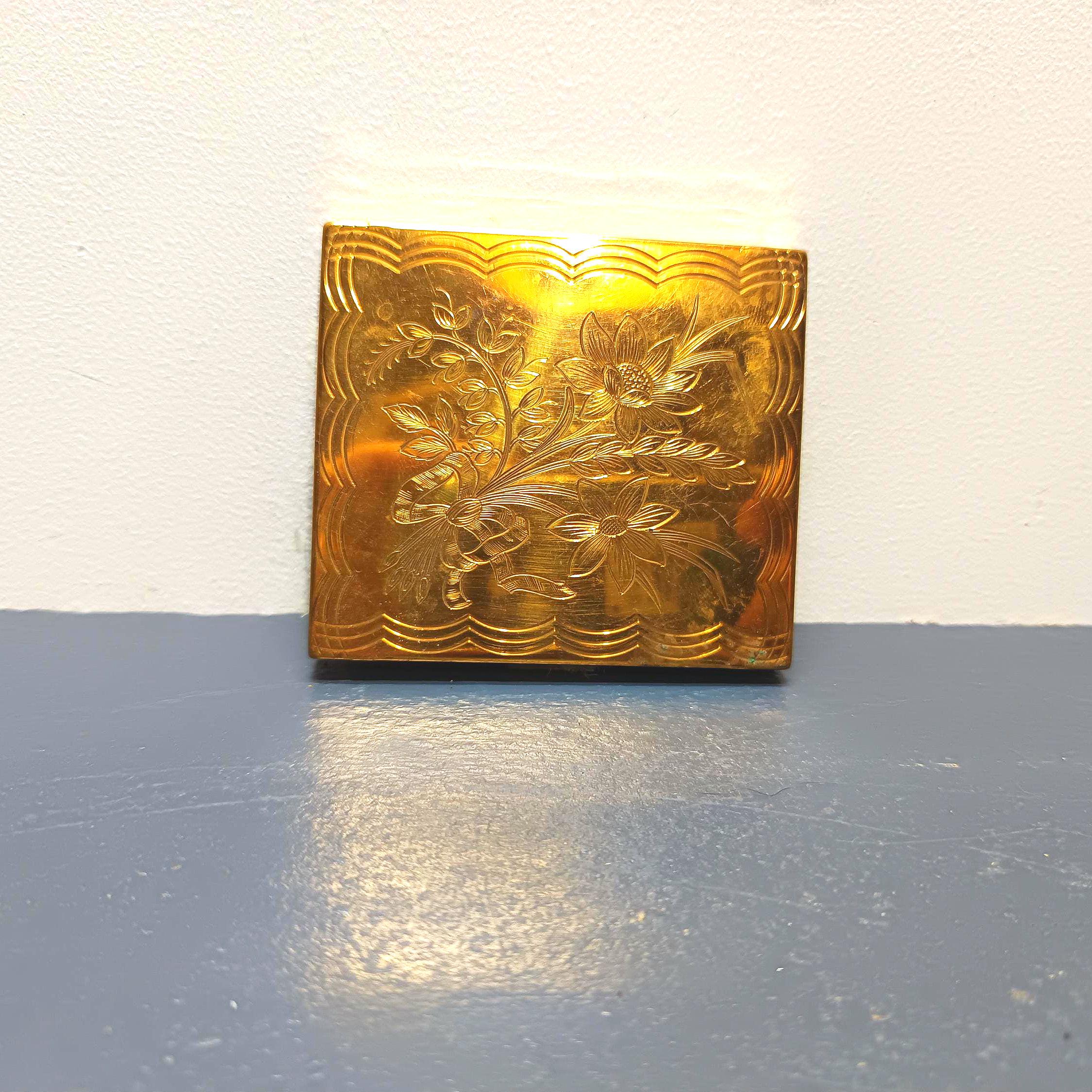 Poudrier miroir de sac en métal plaqué or guillauché - France