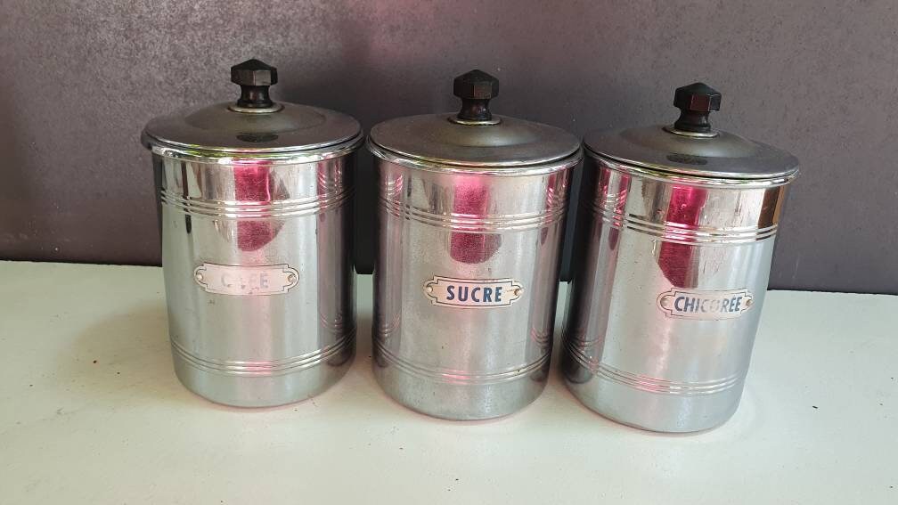 Pots à Sucre, Chicorée, Café en Cuivre Chromé, Art Décoration, Cuisine Vintage, Shabby Chic