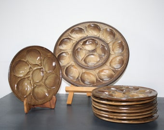 Old oyster service, oyster plates, oyster dish, seafood, shellfish, tableware made in France, St Clément earthenware,