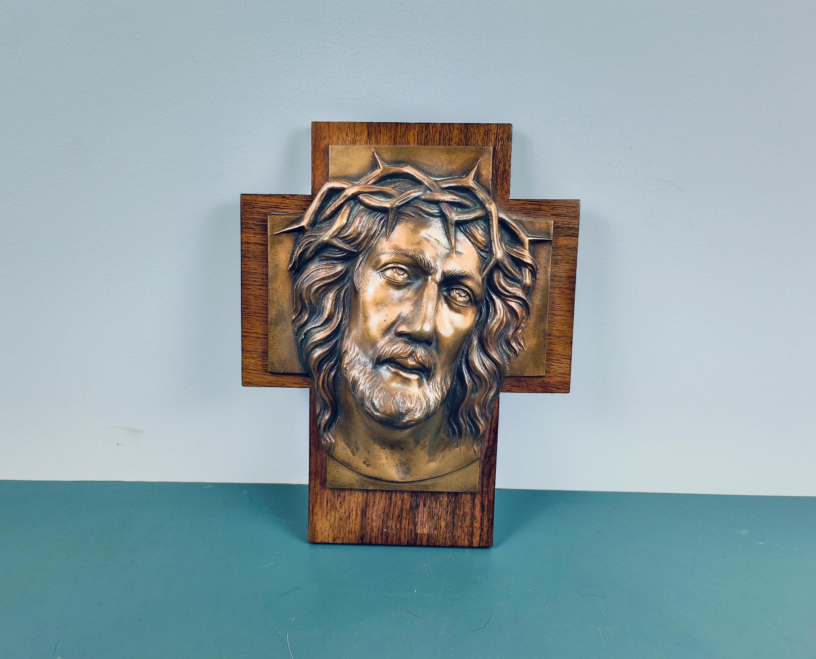 Large Bronze Face of Jesus Christ Signed LOJOU, Le Corps Du Christ