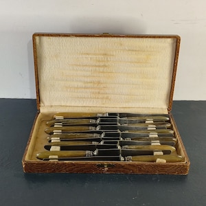 Messer, Messerset, Metallzwingen, Edelstahlklingen x12, Shabby Chic, Volkskunst, Dekoration, Made in France