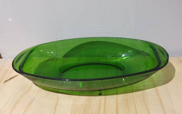 Plat Service Verre Rétro Vintage Couleur Vert Années 1960, French Tray,