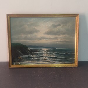 Huile sur toile, Tableau océan, peinture à l'huile mer, creation peintre René Uchay. Peinture 20 ème siècle image 2