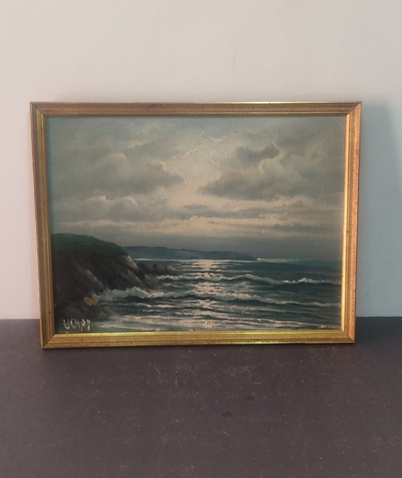 Huile sur toile, Tableau océan, peinture à l'huile mer, creation peintre René Uchay. Peinture 20 ème siècle image 2