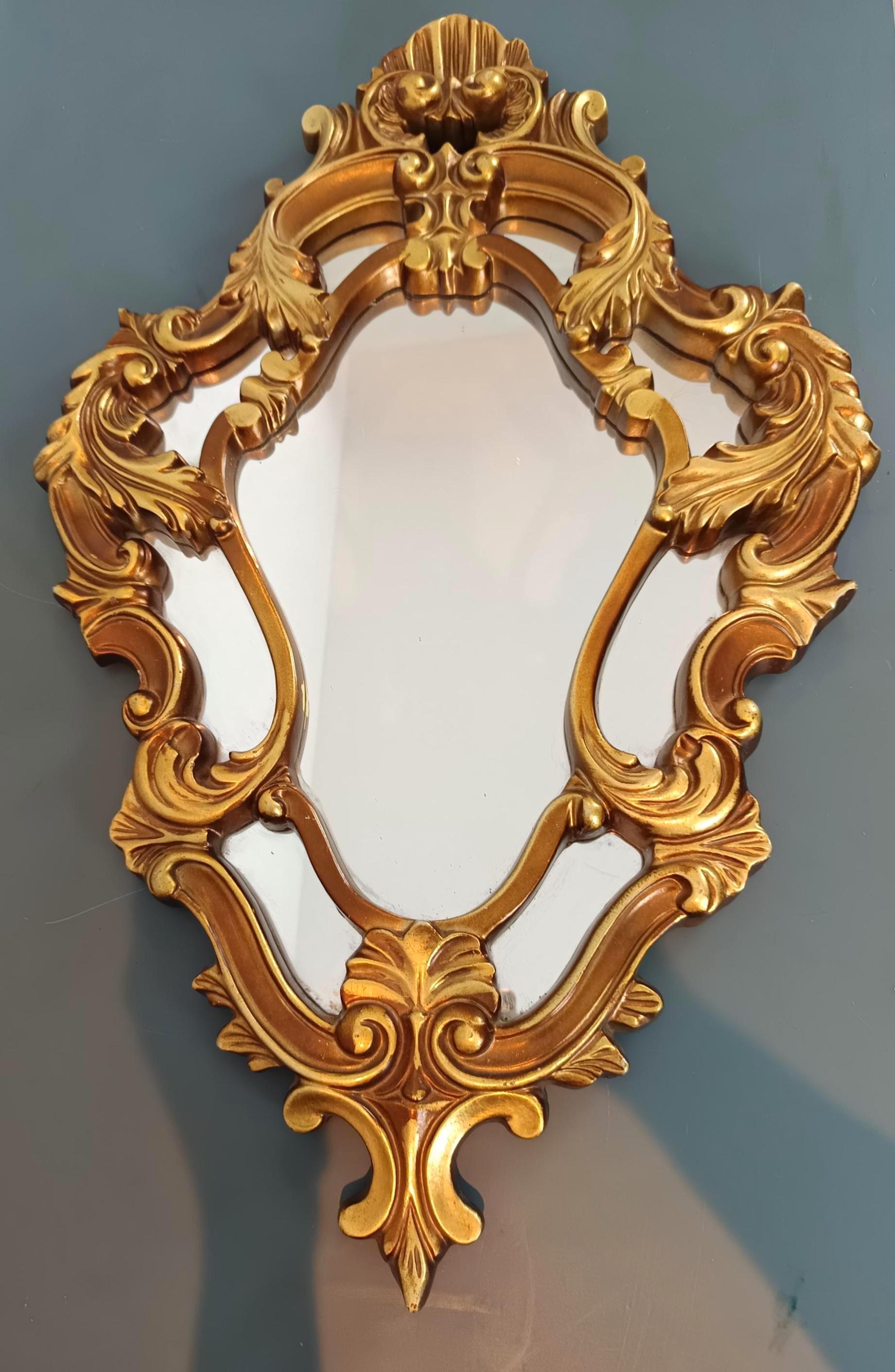 Miroir Baroque Doré Mural 70x45 cm - Style Rococo Vintage Décoration Murale Élégante En Résine Miroir Chambre Salon