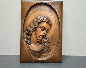 Wood carving Jesus Christ, vintage wood frame christ, pious sculpture, relic, Wood frame, Year 1940, God