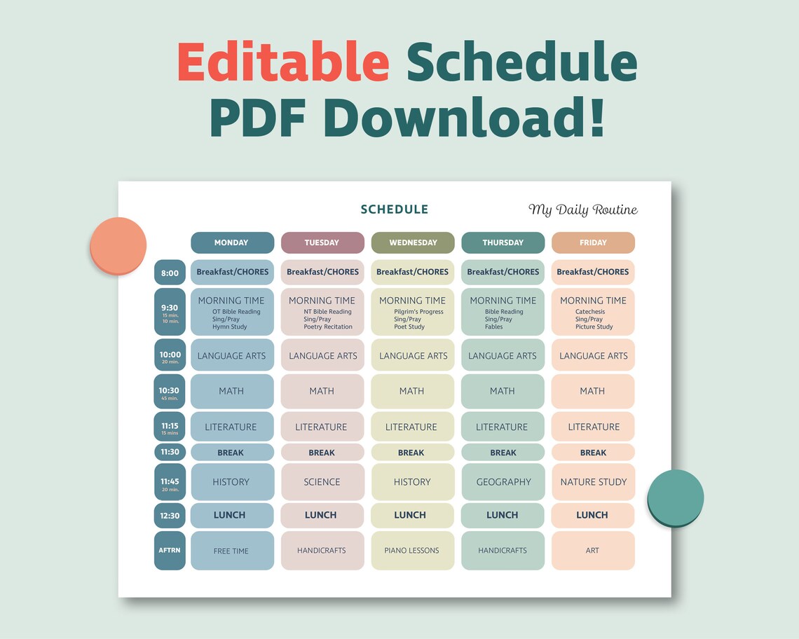 Homeschool Schedule Editable Printable Kids Daily Schedule | Etsy