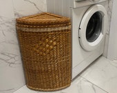 Corner laundry basket with lid, wicker laundry hamper, custom wicker laundry basket, wicker custom laundry basket