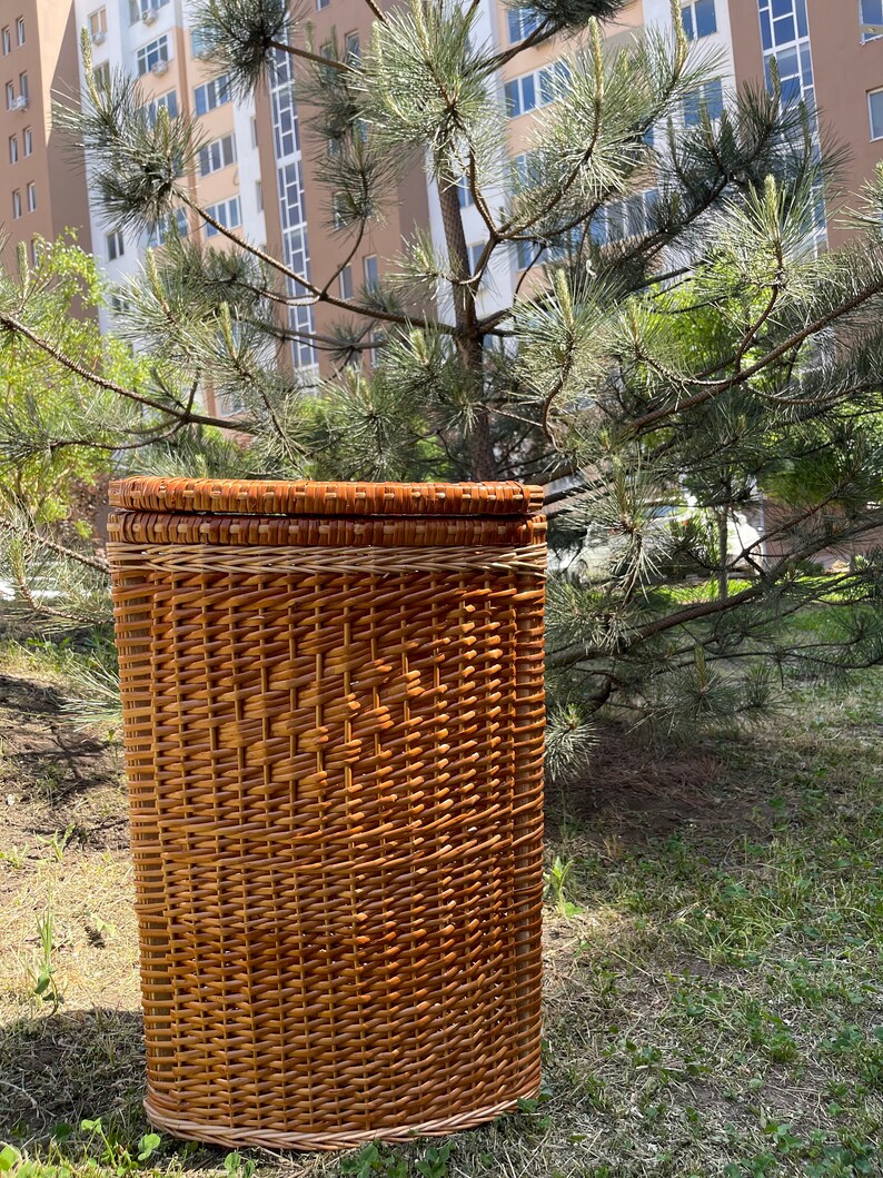 Corner Laundry Basket With Lid Tall Wicker Laundry Hamper Etsy