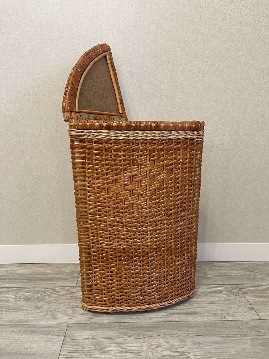 Corner Laundry Basket With Lid Tall Wicker Laundry Hamper Etsy