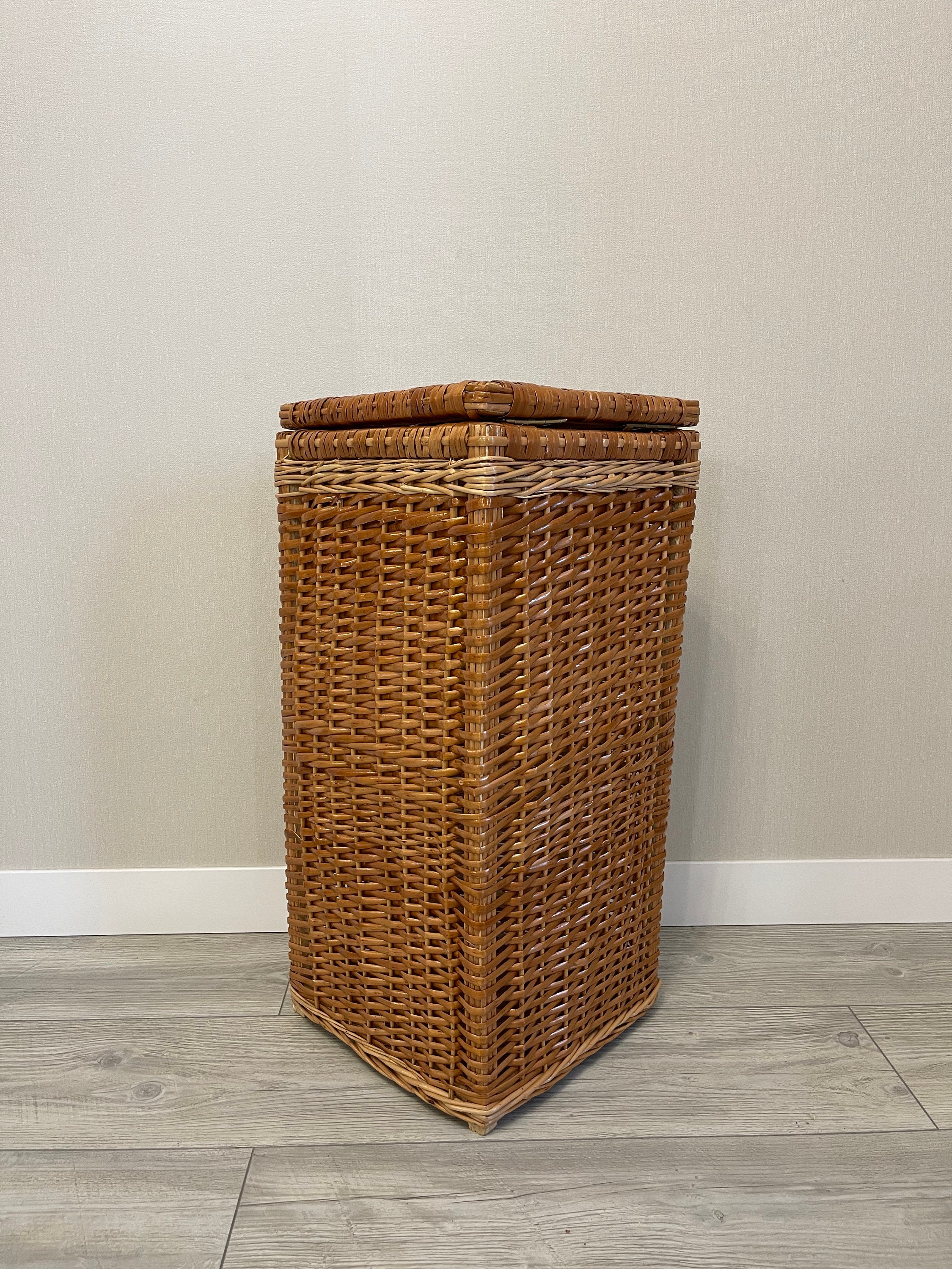 Corner Laundry Basket With Lid Tall Wicker Laundry Hamper Etsy