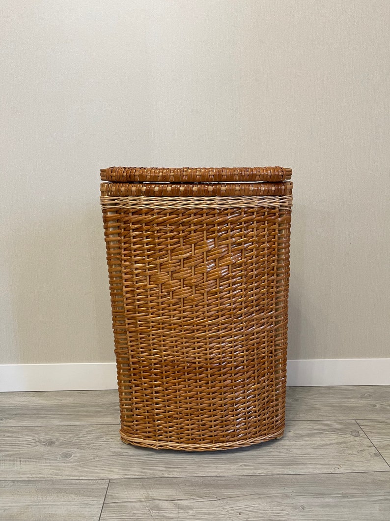 Corner Laundry Basket With Lid Tall Wicker Laundry Hamper Etsy