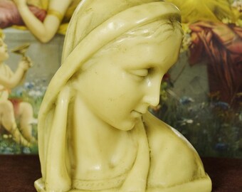 Göttliche Antike Französische Religiöse Wachs Büste / Statue Jungfrau Maria, Die Madonna C1920