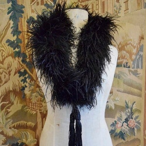 Fabulous Antique French Ostrich Feather Boa With Silk Ribbon Tassels, Circa 1890