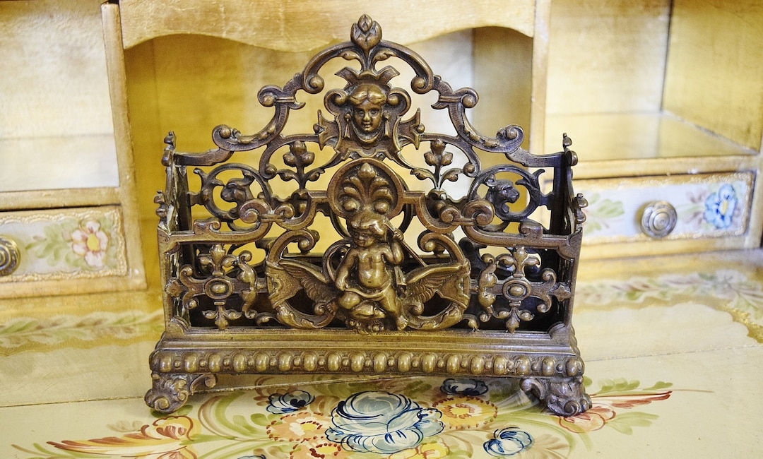 French Letter Rack Fabulous Antique French Rococo Style Bronze Letter Rack, Cherub ...
