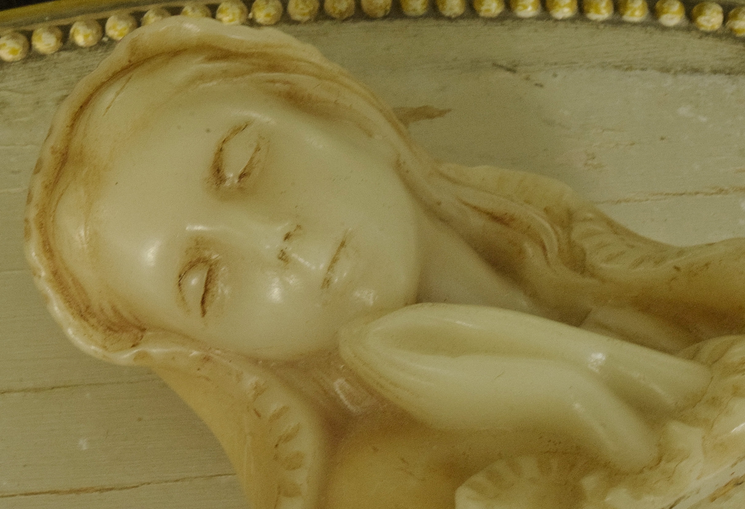 Buste En Cire Vierge Marie Dans Sa Boite Avec Cadre Doré, 1