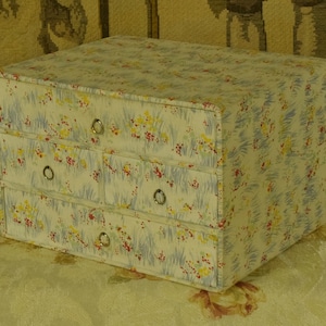 Divine Antique French Textile Covered Boudoir Box With 4 Drawers, Circa 1930