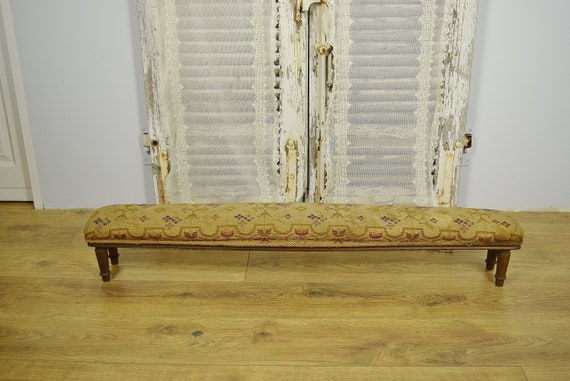 Amazing Long Antique French Wooden Foot Stool Hand Worked Cross Stitch Top Etsy